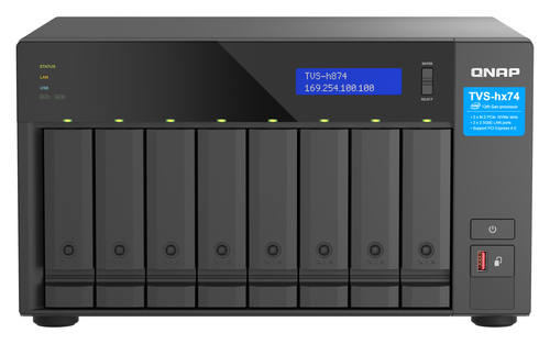Сетевое хранилище без дисков/ ENTERPRISE QNAP TVS-h874-i7-32G QTS hero NAS, 8 x 3.5 "/ 2.5", 2 x M.2 NVMe, Intel Core i7 12-core (8P+4E) /20-thread 32 GB  DDR4 (2 x 16 GB) up to 64 GB ( 2 x 32 GB), 2x 2.5 GbE BASE-T, HDMI port