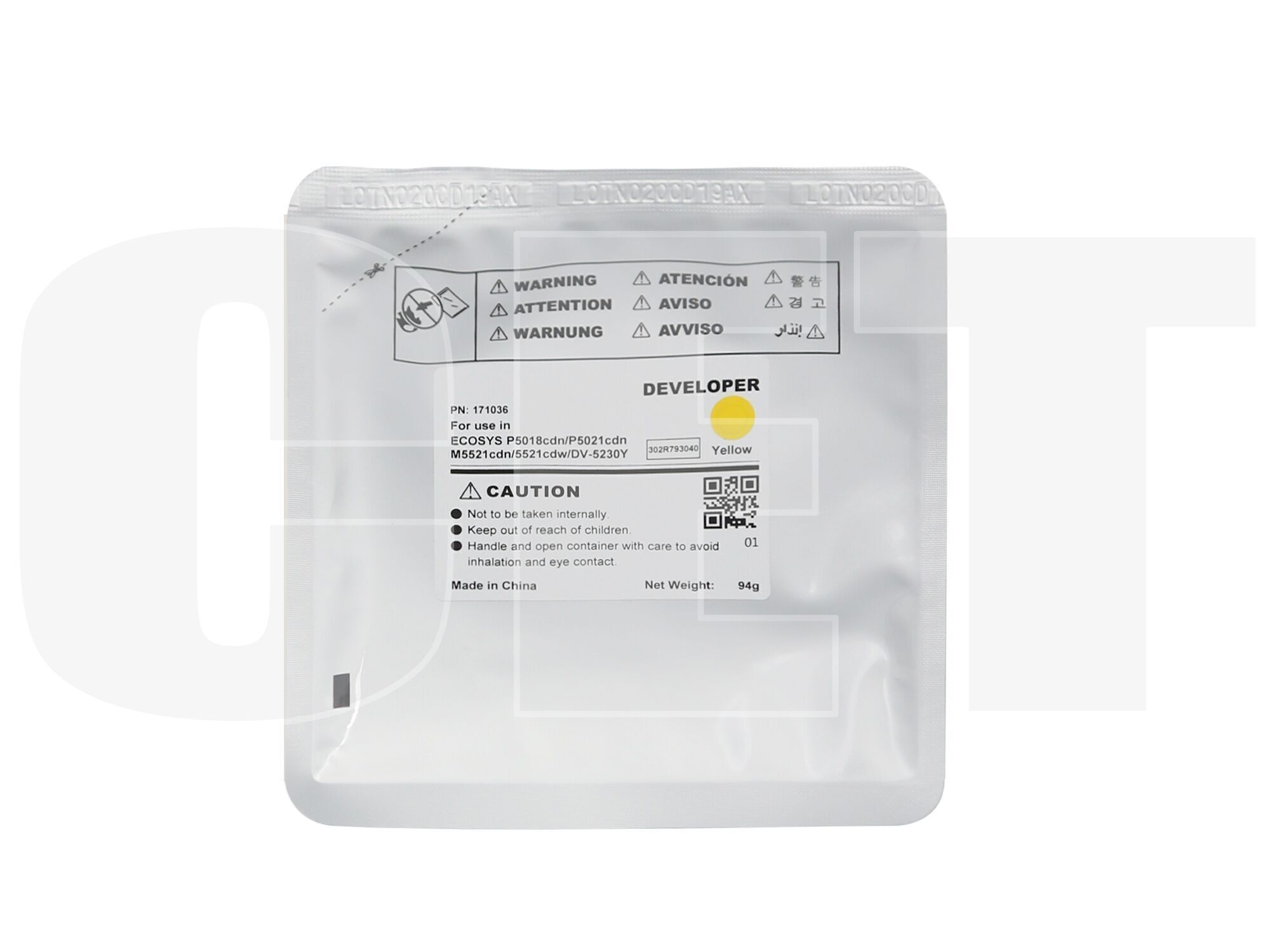 Девелопер для KYOCERA ECOSYS M5521cdn/P5021cdn/M5526cdw Yellow, 94г, 100000 стр. (DV-5230Y/302R793040) CET
