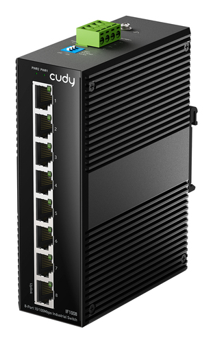 Промышленный коммутатор/ 8-Port 10/100M Aluminum Industrial Switch, 8 10/100M Ports, Din-Rail& Wall mounts installation, Din-rail design, Power supply: DC 9.6~57Vwork temperature:-40°C-75°C, Power Adapter Not Included