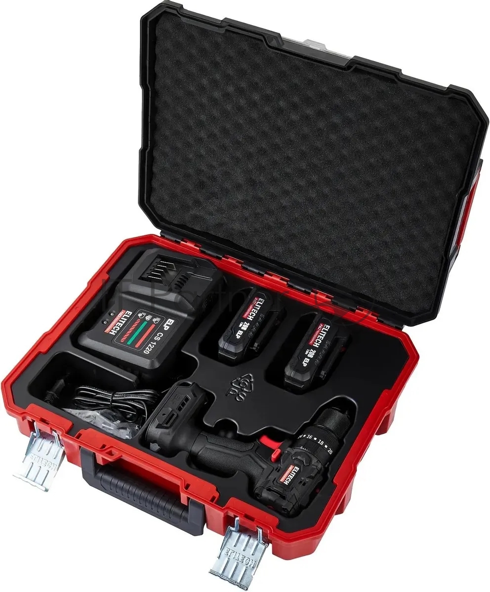Дрель-шуруповерт Elitech CD 20ISL2 (E2201.041.01) 40Вт аккум. патрон:быстрозажимной (кейс в комплекте) (205722)