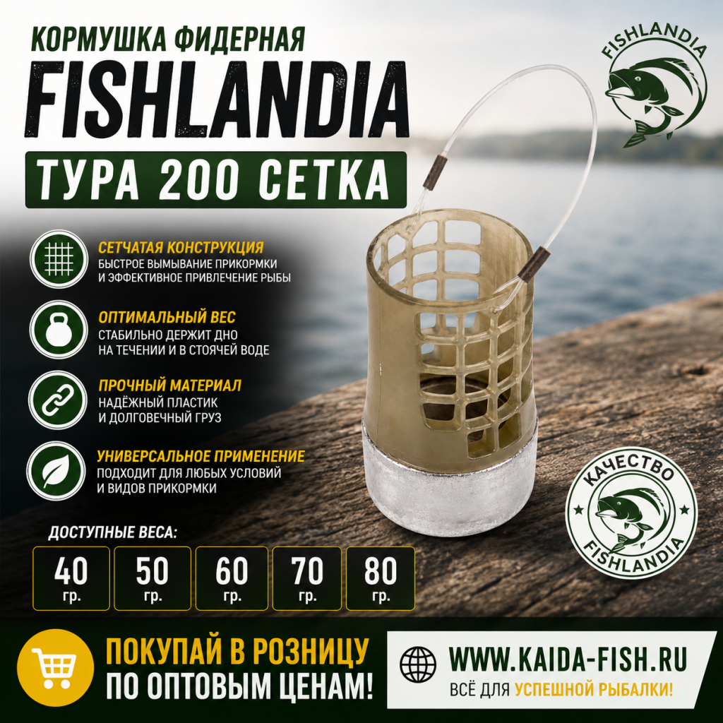 Кормушка фидерная Fishlandia Тура 200 сетка 60 гр