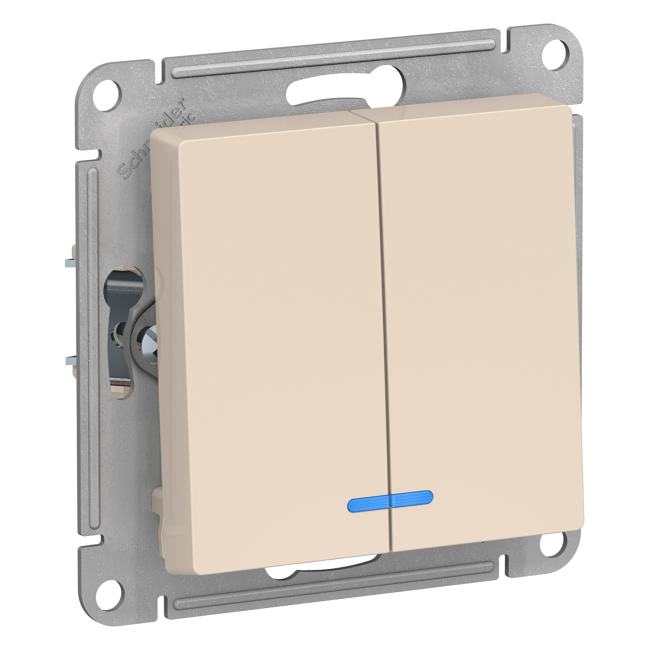 Schneider Electric ATN000253 ATLASDESIGN 2-клавишный ВЫКЛЮЧАТЕЛЬ с подсветкой,  сх.5а,  10АХ,  механизм, БЕЖЕВЫЙ