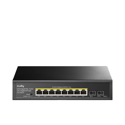 Коммутатор CUDY 8-Port Gigabit PoE+ Switch with 2 Gigabit SFP slot 120W 8-10/100/1000 BASE-T Gigabit ports, 2-1000 BASE-X SFP Slot, 8-port IEEE 802.3at PoE+ Injector, Supports PoE power up to 30W for each PoE port, Extend Mode (Port#7 and #8 support transmit distance up to 250m at 10 Mbps ), Port Lightning  Protection,Watchdog