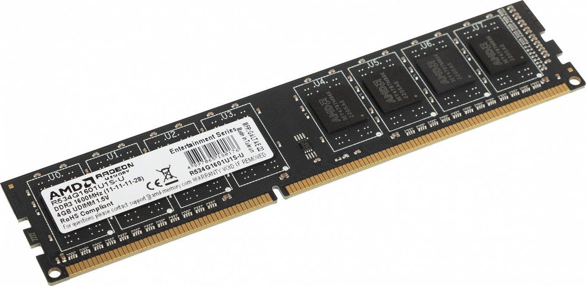 AMD Память DDR3 4Gb 1600MHz R534G1601U1S-U RTL PC3-12800 CL11 DIMM 240-pin 1.5В Ret