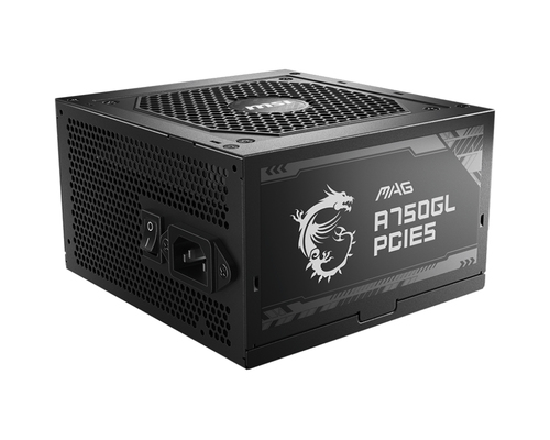 Блок питания ПК/ Power Supply MSI MAG A750GL PCIE5, 750W 80+ Gold (ATX, 3.1, PCIe 5.1, Full modular, 1x24(20+4)pin, 2xCPU 8(4+4)pin, 3xPCIe*2 8(6+2)pin, 1x12VHPWR, 8xSATA3, 4xMOLEX4pin, Active, 120x120mm, 140x150x86mm, APFC, black)