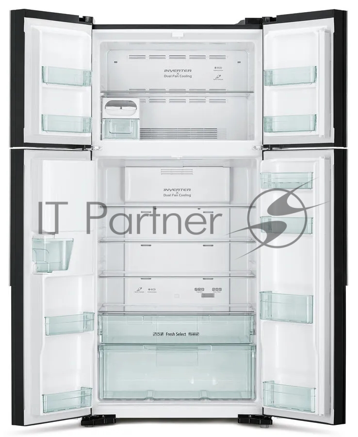 Холодильник Hitachi R-W660PUC7 GBK черный двухкамерный 396/144л морозилка сверху, No Frost, Side by Side