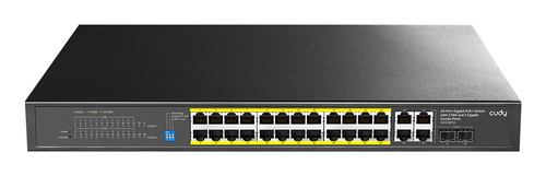 Коммутатор CUDY 24-Port Gigabit PoE+ Switch with 2 SFP ports 300W 24-10/100/1000 BASE-T Gigabit ports, 19-inch, 2-1000 BASE-X SFP Slot, 24-port IEEE 802.3at PoE+ Injector, Supports PoE power up to 30W for each PoE port, CCTV Mode (Transmit distance up to 250m at 10 Mbps ), VLAN Isolation (Port-1 to Port-24), Port Lightn (GS1028PS2)