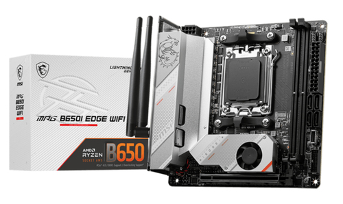 Материнская плата MSI MPG B650I EDGE WIFI, AM5, AMD B650, 2xDDR5, 4xSATA, 2xM.2, 1xPCI-E 4.0 x16, 1xHDMI, 1x 2.5Gb LAN, 3xUSB-A 3.2 Gen 2, 2xUSB-A 3.2 Gen 1, 1xUSB-C 3.2 Gen 2x2, 3x3.5 мм, 7.1, Mini-ITX