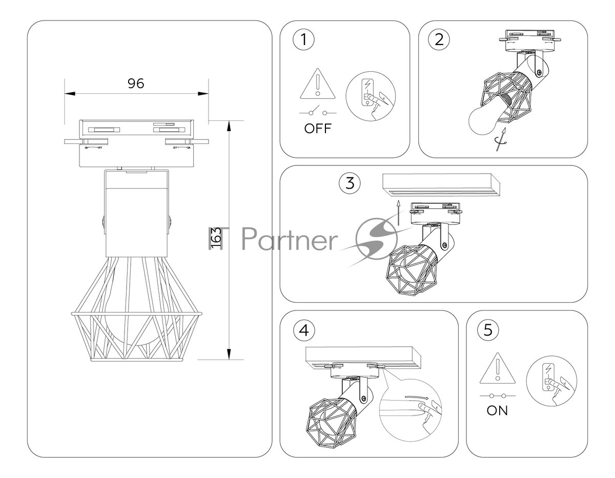 Трековый однофазный светильник Ambrella light GL5001 WH белый E27 max 40W D92x163