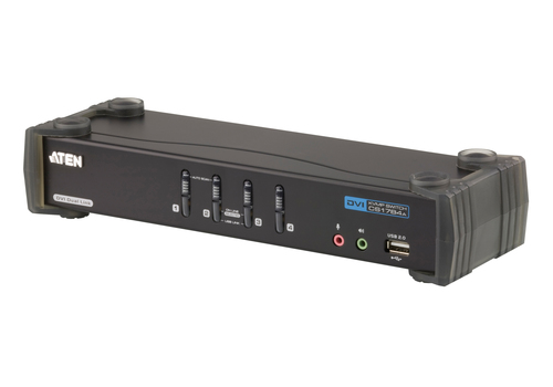 ATEN CS1784A Переключатель, электрон., KVM+Audio+USB 2.0, 1 user USB+DVI = 4 cpu USB+DVI, со шнурами USB 4х1.8м., 2560x1600 60Hz DVI-D Dual Link/2048x1536 DVI-A, настол., исп.стандарт.шнуры