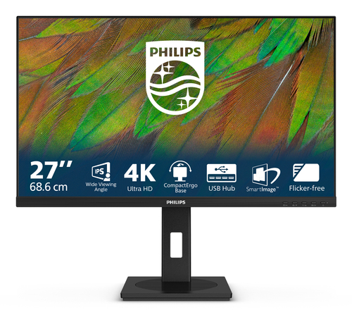 Монитор Philips - 27B1N3800, 27", 16:9, WLED, IPS, 350cd/m², 1000:1, 3840x2160 (4K), 60 Гц, 2x HDMI, 1x DP, HAS, Pivot, speakers, цвет чёрный, 27B1N3800
