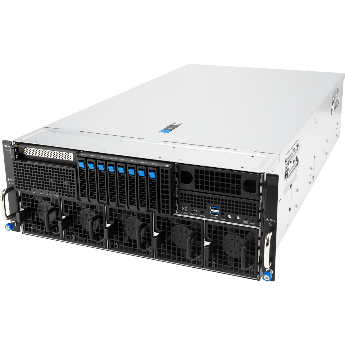 ASUS ESC8000A-E13P, 4U, 2xSP5 (LGA 6096),24x DDR5 6400, 8x 2.5''hsb NVME, up to 14x PCIe*, 2x M.2 22110NVME, 1x 2-port 10Gbe RJ-45 Intel 710LAN, u