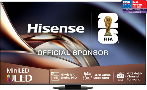 Телевизор Mini LED 65'' Hisense/ 65", Ultra HD, Mini LED, Local Dimming Zones 2048, 48-165Hz, Smart TV (ОС VIDAA U9), Wi-Fi 6E, DVB-T2/T/C/S2/S, HDR 10+, Dolby Vision, Dolby Atmos, Bluetooth, FreeSync Premium Pro, 4.1.2 ch 2*15W(Main)+2*10W(Side)+20W(Subwoofer)+2*10W(Upper), CI+(1.4), 3хHDMI, 2хUSB, DP(Type-C), Charcoal grey, 2025