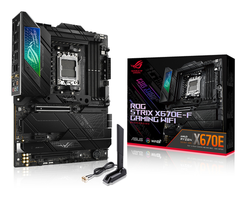 Материнская плата ASUS ROG STRIX X670E-F GAMING WIFI, AM5, AMD X670E, 4xDDR5, 4xSATA, 4xM.2, 1xPCIe 5.0 x16, 1xPCIe 4.0 x4, DisplayPort, HDMI, 1x2.5Gb LAN, USB Type-C, 5x3.5 мм, 7.1, ATX