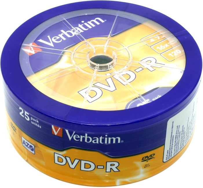 DVD-R Disc Verbatim уп. 25 шт, 4.7ГБ, 16x, на шпинделе