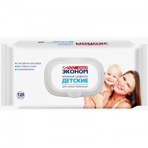 Салфетки влажные, 120 шт., для детей, Smart, с экстрактом алоэ вера, 30108