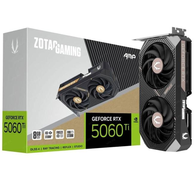 Видеокарта Zotac GeForce RTX 5060 Ti AMP, 8 GB GDDR7, 128 bit, 3xDisplayPort, HDMI, GPU 2407 MHz