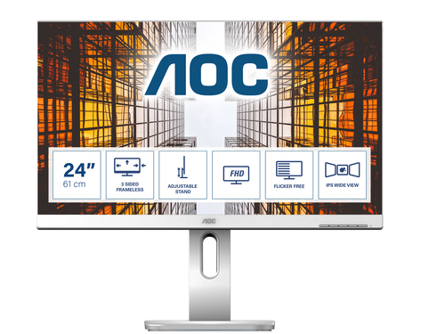 Монитор AOC - X24P1, 24", 16:10, IPS, 4 мс, 300cd/m², 1000:1, 1920x1200 (WUXGA), 60 Гц, VGA, 1x DVI, 1x HDMI, 1x DP, USB-hub, HAS, HAS, Pivot, speakers, цвет чёрный, X24P1