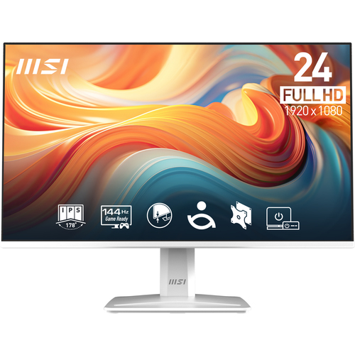 Монитор MSI PRO MP243W E14 23.8" 16:9 FHD(1920x1080) IPS Flat,4ms(GTG),1500:1,100M:1,300nit,178/178,HDMI, DP, Speaker,Tilt,VESA,144Hz,White,1y war-ty