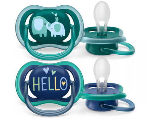 Philips SCF349/18 Пустышка ultra air, слоники/HELLO, 18+ мес.,  2  шт.