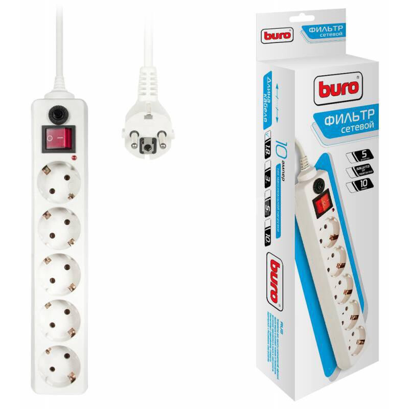 1,8м Buro 500SH-1.8-UPS-W 1.8м (5 розеток) для ИБП