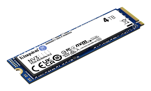Твердотельный накопитель/ Kingston SSD NV3, 4000GB, M.2(22x80mm), NVMe, PCIe 4.0 x4, R/W 6000/5000MB/s, TBW 1280, DWPD 0.2 (60 мес)