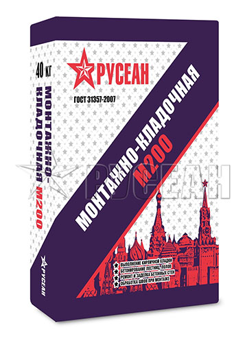 Монтажно-кладочная сухая смесь М-200, Русеан, 40 кг