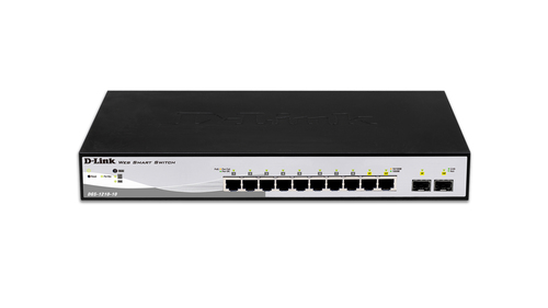 Коммутатор D-Link Управляемый L2 коммутатор, 8x1000Base-T, 2x1000Base-X SFP, защита от статического электричества до 6 кВ, CLI
