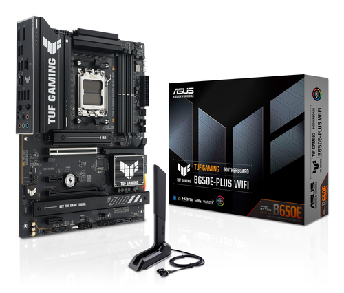 Материнская плата ASUS TUF GAMING B650E-PLUS WIFI, AM5, AMD B650, 4xDDR5, 4xSATA, 3xM.2, 1xPCIe 5.0 x16, 1xPCIe 4.0 x4, 2xPCIe 4.0 x1, 1xDisplayPort, 1xHDMI, 1x2.5Gb LAN, Wi-Fi 6E, Bluetooth 5.3, 1xUSB-C 20Gbps, 3xUSB-A 10Gbps, 6xUSB-A 2.0, 5x3.5 мм, 7.1, ATX