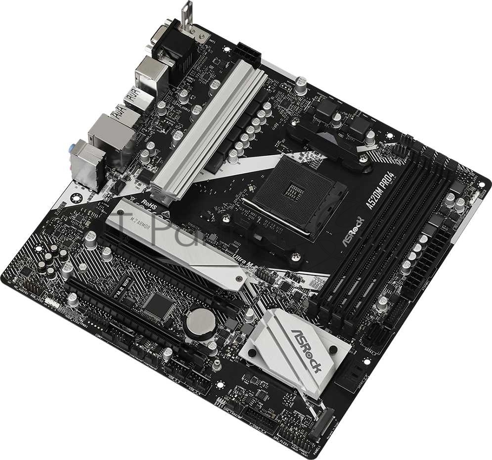 Материнская плата ASRock A520M Pro4, AM4, AMD A520, 4xDDR4, 4xSATA, 2xM.2, 1xPCIe 3.0 x16, DisplayPort, HDMI, D-Sub, 1x1Gb LAN, 3x3.5 мм, 7.1, microATX