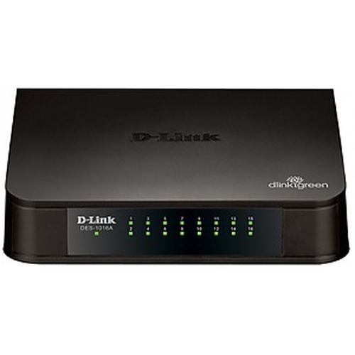 Коммутатор Неуправляемый D-Link - DES-1016A, Layer 1, 16-10/100Mb, настольный/настенный, чёрный, DES-1016A/E2A