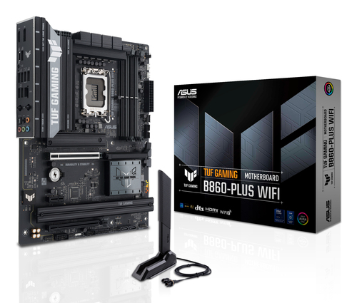 Материнская плата ASUS TUF GAMING B860-PLUS WIFI, LGA 1851, Intel B860, 4xDDR5, 4xSATA, 3xM.2, 1xPCIe 5.0 x16, 1xPCIe 4.0 x16, 1xDP, 1xHDMI, 1x 2.5Gb LAN, 1xUSB 20Gbps, 2xUSB 10Gbps, 3xUSB 5Gbps, 2xUSB 2.0, 5x3.5 мм, 7.1, ATX