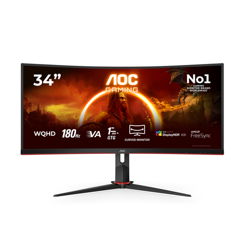 AOC LCD 34" CU34G2XP {VA Curved 3440x1440 180Hz 1ms 178/178 430cd 4000:1 2xHDMI2.0 2xDisplayPort1.4 4xUSB3.2 MM +регулировка по высоте}