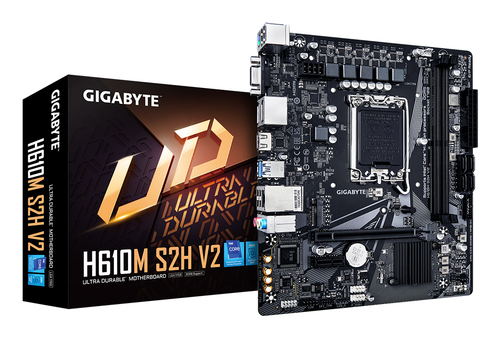 Материнская плата Gigabyte H610M S2H V2, LGA 1700, Intel H610, 2xDDR5, 4xSATA, 1xM.2, 1xPCIe 4.0 x16, 1xPCIe x1, 1xHDMI, 2xDP, 1xD-Sub, 1x 1Gb LAN, 2xUSB-A 3.2 Gen 1, 4xUSB-A 2.0, 3x 3.5 мм, 7.1, mATX