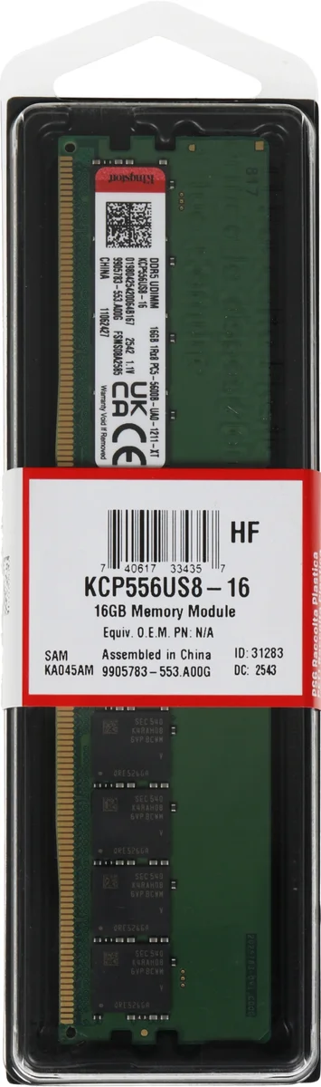 Оперативная память Kingston KCP556US8-16, DDR5, 16GB, 5600MT/s, CL46