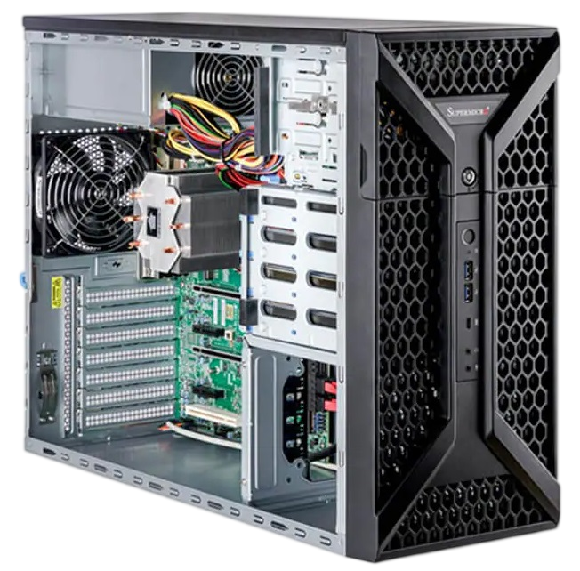 Серверная платформа/ Supermicro UP Workstation Server SYS-531A-IL Mid-Tower, 1x LGA-1700, 4x DDR5 Up to 192GB, 4x 3.5" SATA, 3x M.2 NVMe PCIe 4.0 x4  (M-key 2280), 2x 5.25" bays, 2x PCIe 3.0 x4 FHFL, 2x PCIe 5.0 x8 (in x16) FHFL, 1x RJ45 1GbE with Intel I219-LM, 1x RJ45 2.5GbE with Intel I225-V, up to 1x double-width GPU, 1x 668W Power