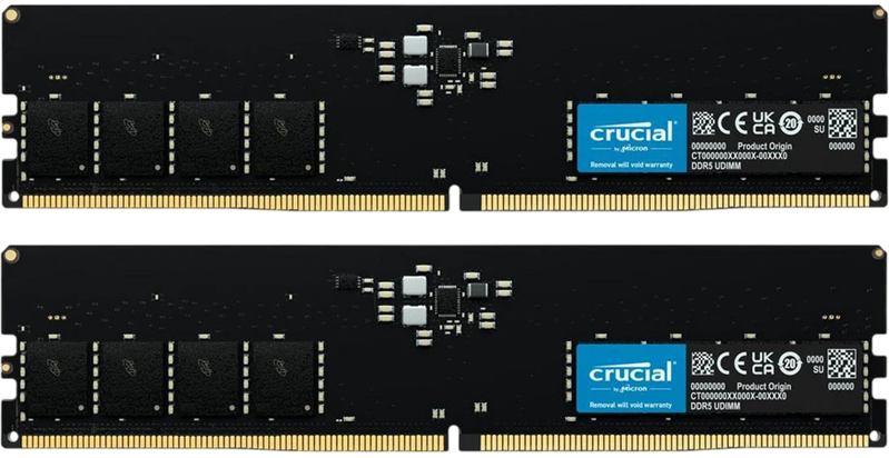 Оперативная память Crucial by Micron  DDR5-5600   64GB Kit (2x32GB)  UDIMM CL46 Black 1.1V, 1 Year Warrаnty