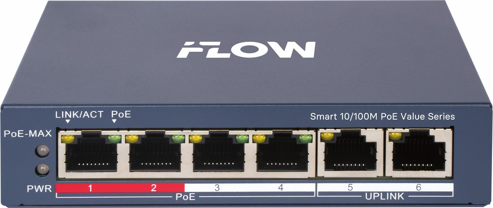 Коммутатор iFlow F-SW-EM206POE-VM/L, L2, 4×PoE 10/100M, 2×Uplink, 45W