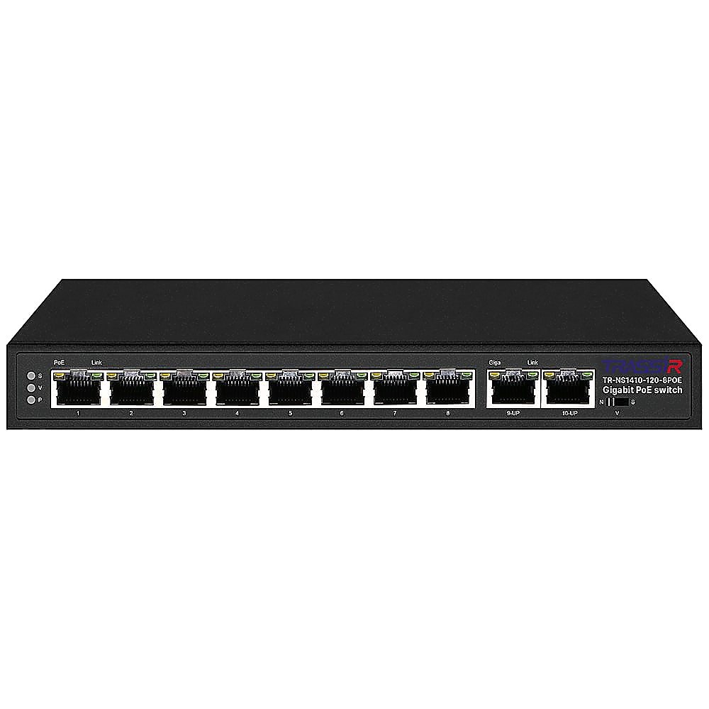 Коммутатор Trassir TR-NS1410-120-8POE, 8×PoE, 120Вт, 2×Uplink