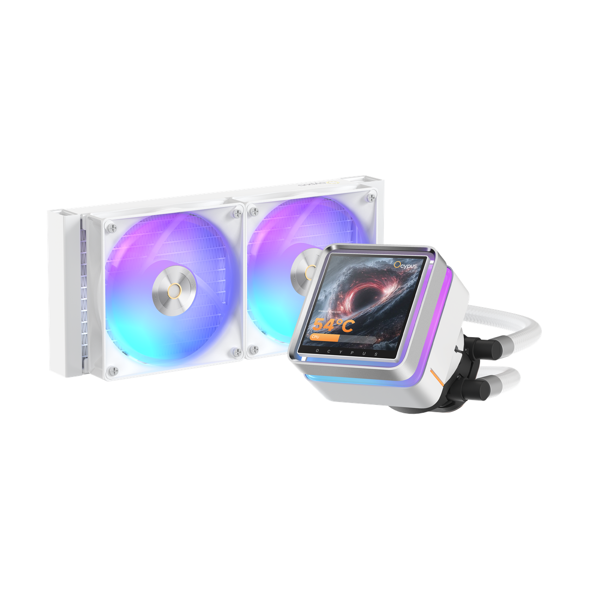 Система жидкостного охлаждения/ Water Cooling System Ocypus Sigma L24 EX WH ARGB (290W, 240mm, LED, White, ARGB/ Fans: 2x120mm, 36dBA, 88CFM, 2400RPM/ Pump height 99mm, 27dBA, 3100RPM, Rad thickness 27mm/ S: 1851, 1700, 1200, 115X, AM5, AM4)