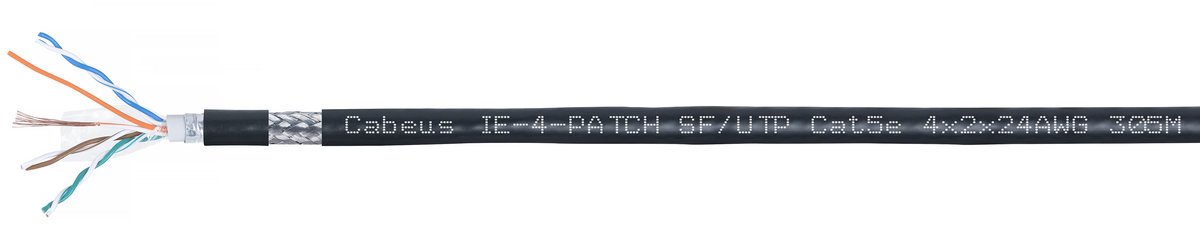 Cabeus IE-4-PATCH SF/UTP Cat5e 4X2X24AWG Кабель Industrial Ethernet, экранированная витая пара SFTP (SF/UTP), категории 5e, 4 пары, многожильный (stranded), экран – фольга + проволочная оплетка (сетка), внутренний/внешний (-40°C - +75°C), двойная оболочка PVC UV (305м)