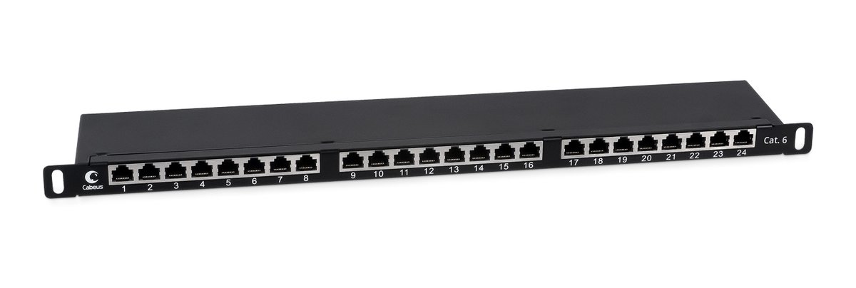 Патч-панель Cabeus PLHD-24-Cat.6a-SH-Dual-0,5U, 24×RJ45, Cat.6A, экр., 0.5U