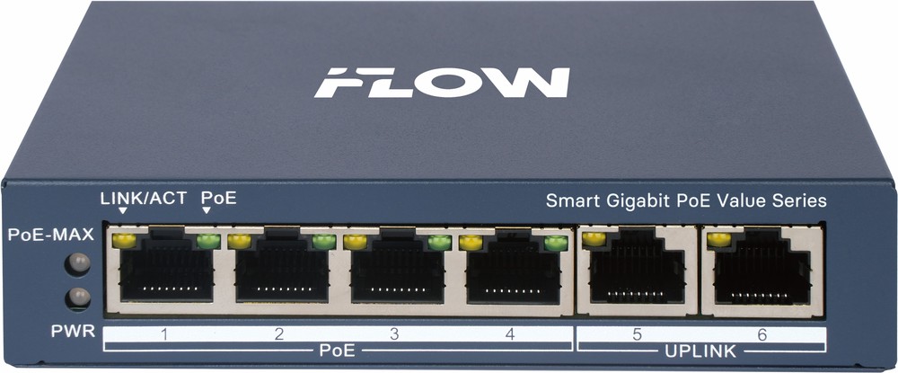 Коммутатор iFlow F-SW-EM606POE-VM/L, L2, 4×GbE PoE, 2×uplink, 45W PoE