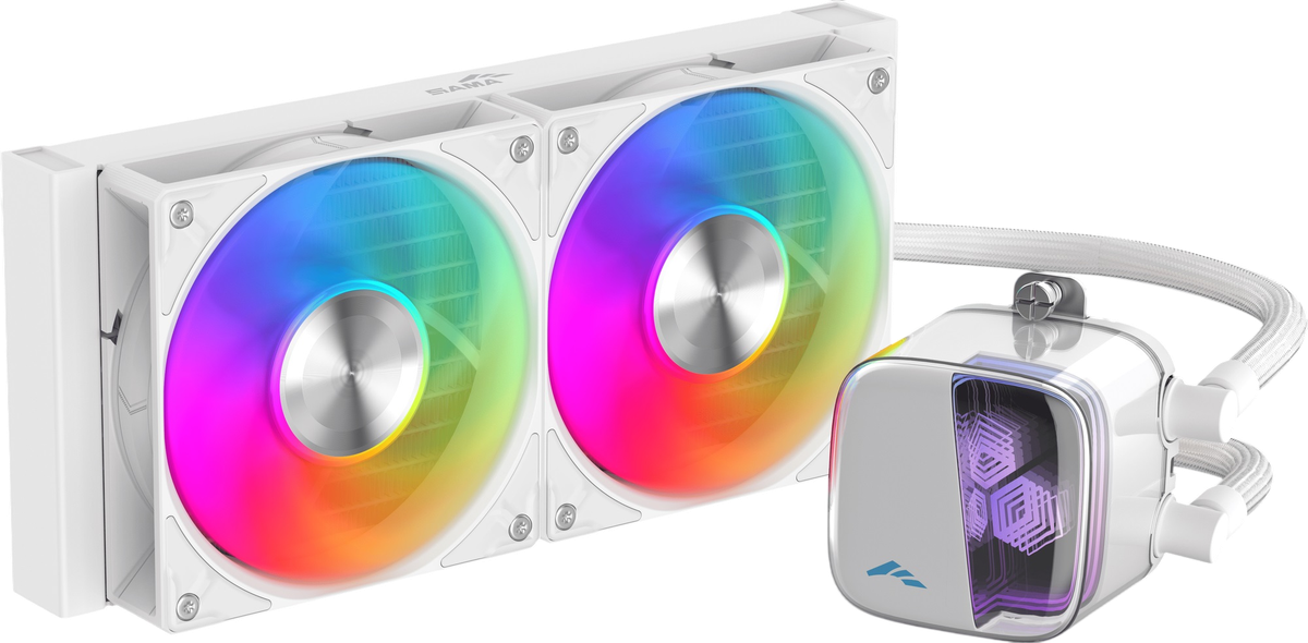 Водяное охлаждение для процессора/ Water Cooling System SAMA L70 240WH (290W, 240mm, White, ARGB/ Fans: 2x120mm, 72.3CFM, 28dBA, 2200RPM/ Pump height 66mm, 3000RPM, Rad thickness 27mm/ S: 1851, 1700, 1200, 115X, AM5, AM4)