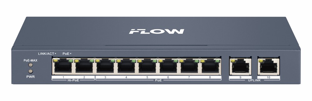Коммутатор IFLOW F-SW-EM410HPOE-VM, L2, 8×PoE 10/100M, 2×1GbE uplink, 110W