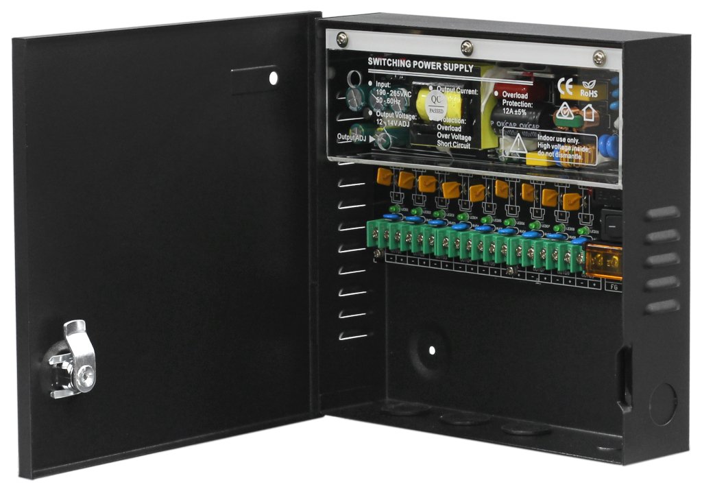 ST-PS110DML-BK - Блок питания 12 VDC/ 10 A, 9 каналов, металлический корпус 205х200х50 мм, черный