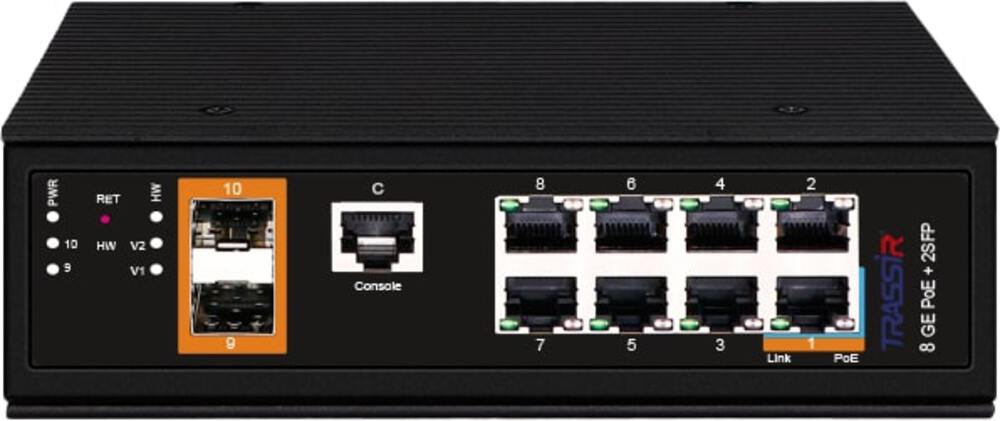 Коммутатор TRASSIR TR-NS25102S-300-8POE (D), управляемый, 8×PoE, 2×SFP