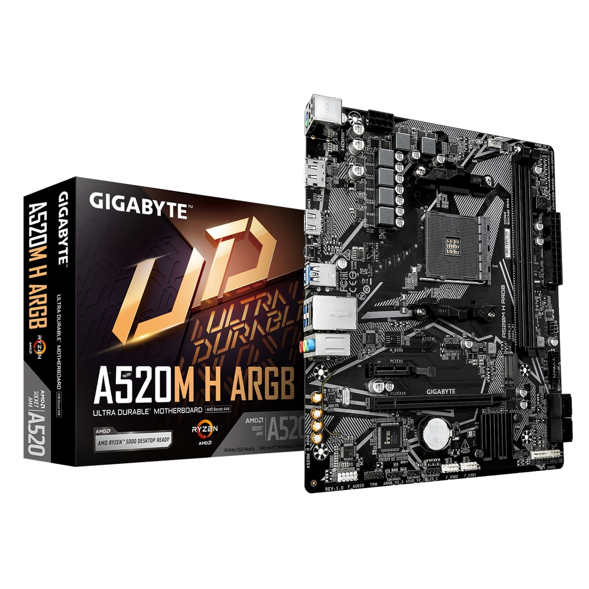 Материнская плата Gigabyte A520M H ARGB, AM4, 2xDDR4, 1xM.2, mATX
