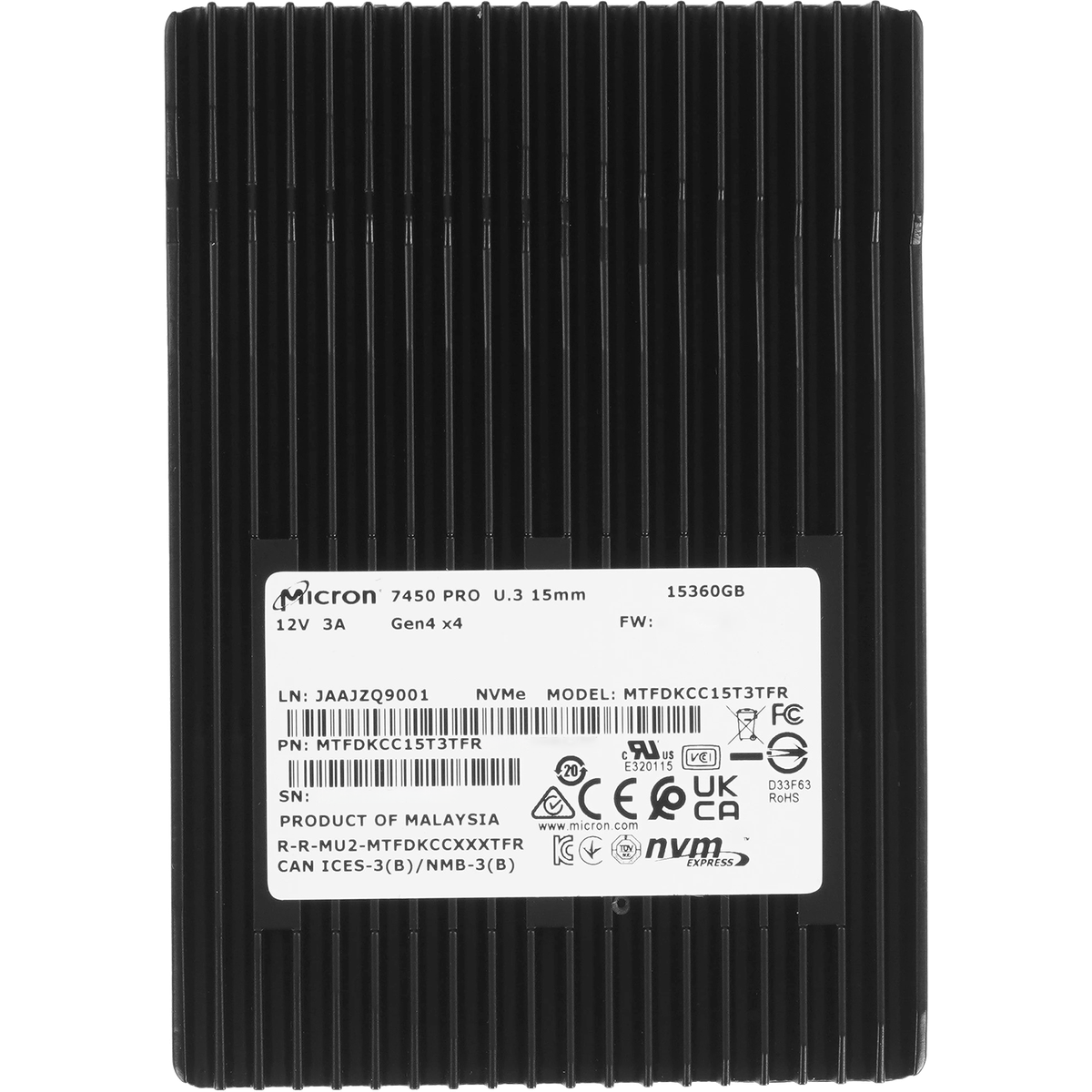 SSD Micron MTFDKCC15T3TFR-1BC15ABDB, 15.36 ТБ, U.3, NVMe PCIe 4.0