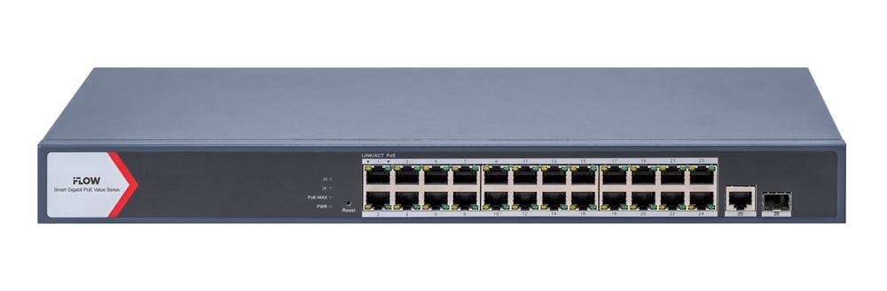 Коммутатор iFlow F-SW-EM626POE-VM, L2, 24×GE PoE, 1×SFP, 370 Вт